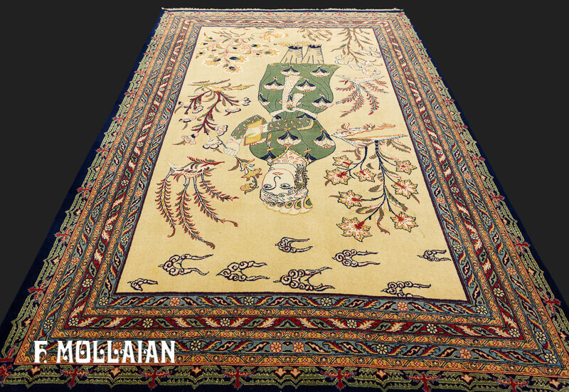 Antique Persian Pictorial Hand-Knotted Part Silk Kashan Rug n°:55547863